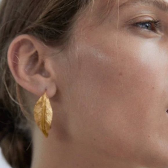 Golden Metal Leaf Statement Earrings - Picture 2 of 6